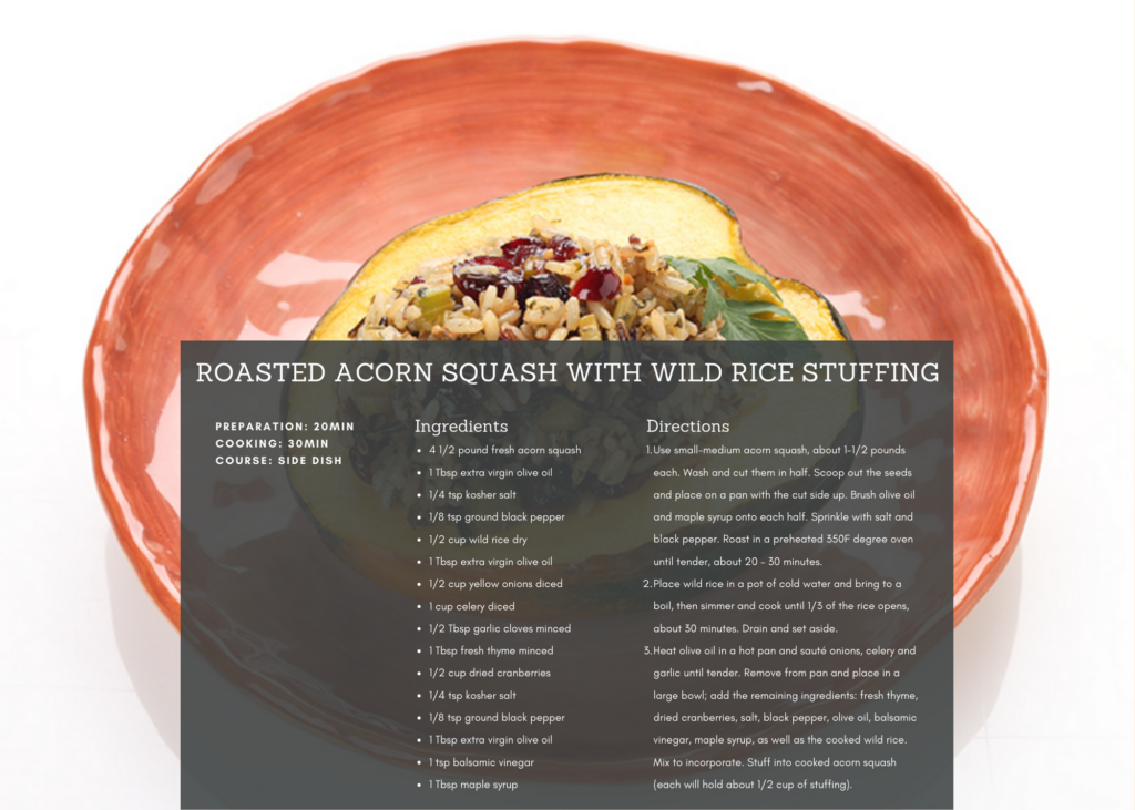 2. Roasted Acorn Squash with Wild Rice Stuffing