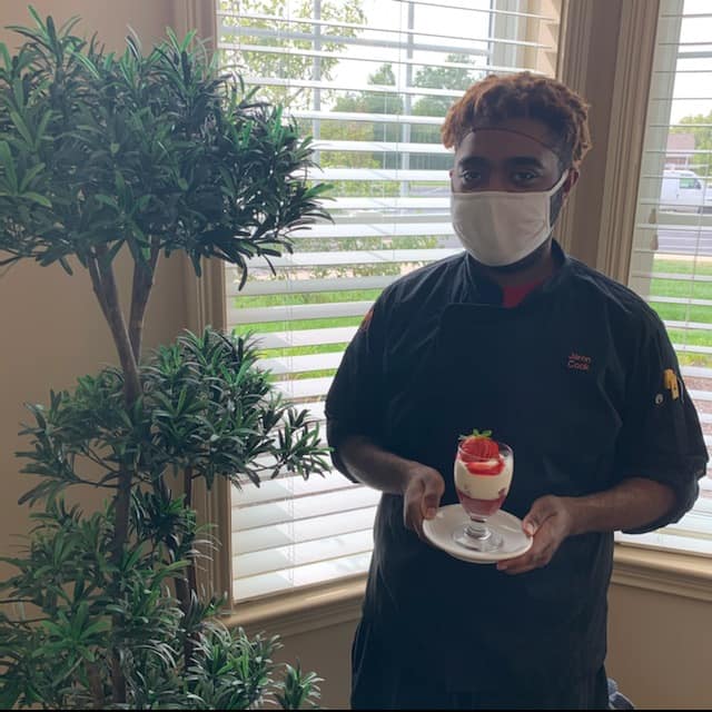 serving strawberry shortcake in senior living